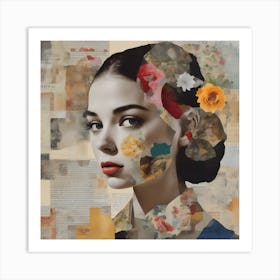 Woman With Flowers On Her Face Art Print