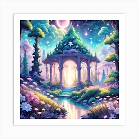 A Fantasy Forest With Twinkling Stars In Pastel Tone Square Composition 60 Art Print