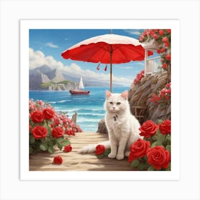 Cat On The Beach 2 Art Print