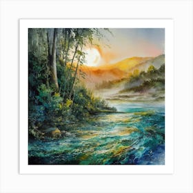 Sunset By The River Art Print