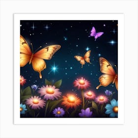 Colorful Butterflies In The Night Sky Art Print