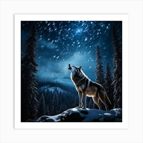 In The Midst Of The Untouched Midnight Wilderness A Wolf Ignites An Echo With Its Heart Wrenching H (1) Art Print