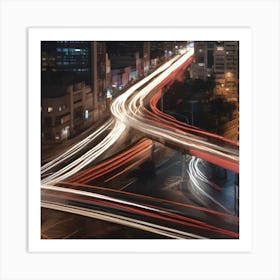 Long Exposure Of City Lights Art Print