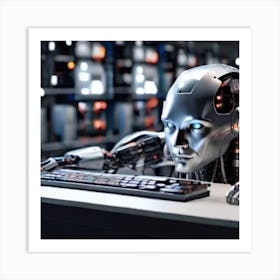 Robot Sitting At Desk Art Print