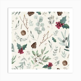 Christmas Watercolor Pattern Art Print