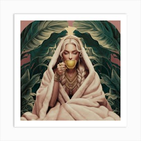 Golden Serenity Woman In Nature S Embrace (1) Art Print