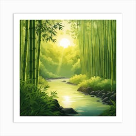 A Stream In A Bamboo Forest At Sun Rise Square Composition 110 Art Print