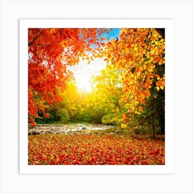 Autumnal Landscape Leaves In Vibrant Oranges Reds And Yellows Scattered Acorns Nestled Amidst Th (5) Art Print