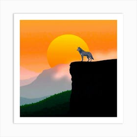 Wolf At Sunset Art Print