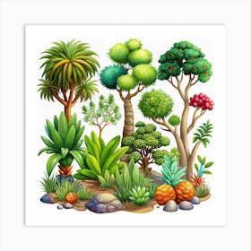 Illustration Of A Variety Of Trees And Plants Art Print