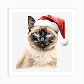 Siamese Cat In Santa Hat 8 Art Print