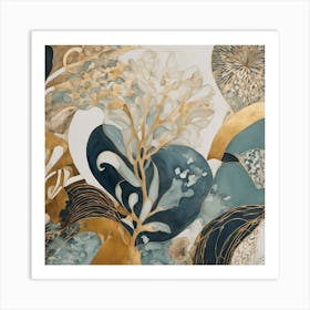 Gold And Blue Abstract Painting Art Print