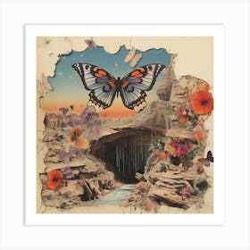 Butterfly In The Desert Vintage Scrapbook Art Print