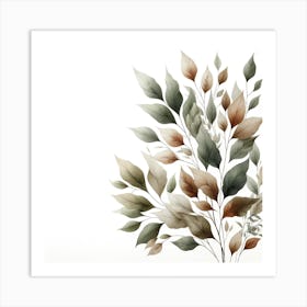 Watercolor Leaves On A White Background 3 Art Print