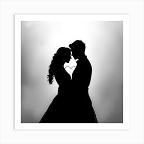 Silhouette Of Bride And Groom Art Print