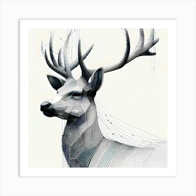 Deer with Antlers - Abstract Line Art Illustration 181 Art Print