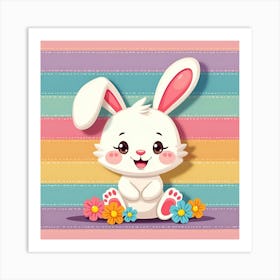 Cute white bunny with pink ears Art Print