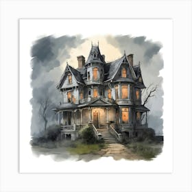 Haunted House Oil Painting Art Print