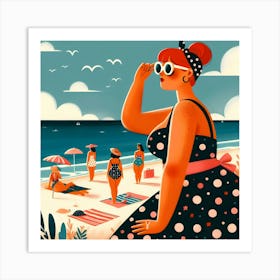 Woman on The Beach with A Dress and Red Hair Bun Art Print