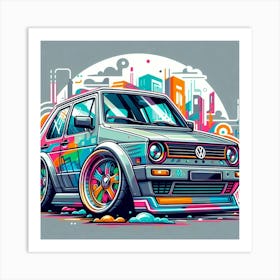 Volkswagen Old School Golf MK1 Vehicle Colorful Comic Graffiti Style Art Print