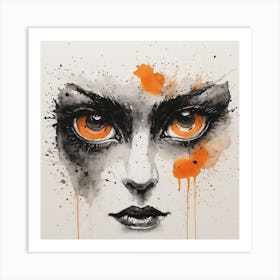 Orange Eyes - ink, watercolour Art Print