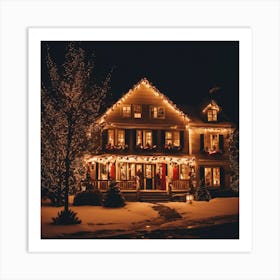 Christmas Lights On A House 1 Art Print