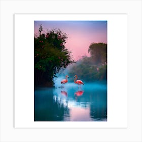 Flamingos In The Water Art Print