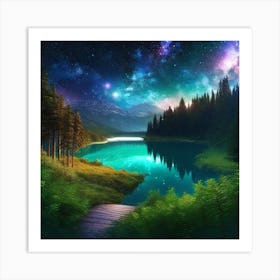 Night Sky Over A Lake 1 Art Print