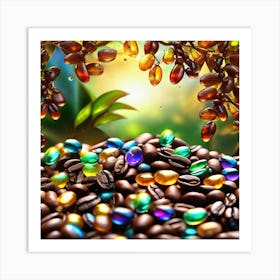 Coffee Beans With Colorful Beads Art Print