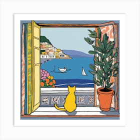 Open Window With Cat Matisse Style Amalfi Coast 19 Art Print