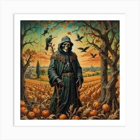 Skeleton In The Pumpkin Patch Art Print