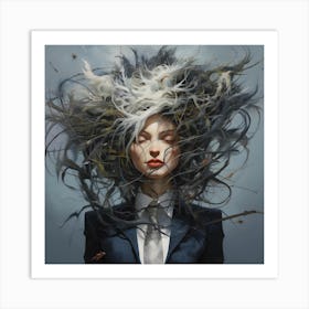 Woman With Feathers In Her Hair Art Print