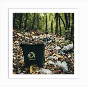 Recycling Bin In The Forest Art Print