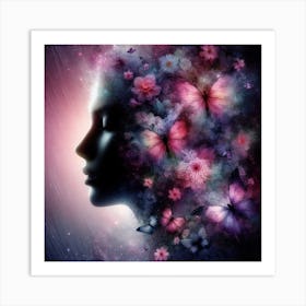 Butterfly Portrait Of Woman Art Print