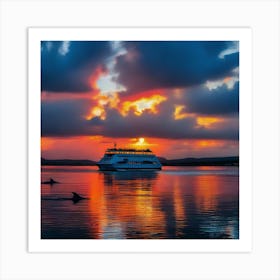 Sunset With Dolphins Art Print