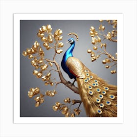 Peacock On A Branch Art Print