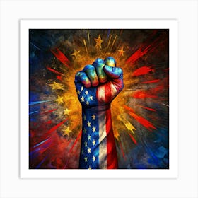 A Fist Raised High With An American Flag Design Art Print