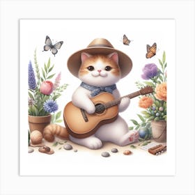 A cat playing a guitar 7 Art Print