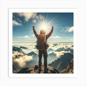 Mountaineer On Top Of Mountain 1 Art Print