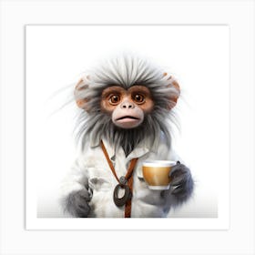 Monkey With A Cup Of Coffee Art Print