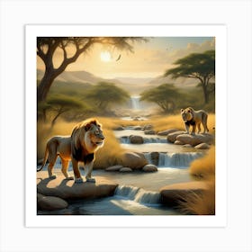 A Dynamic Tableau Of Dominant Masterful Creatures A Pride Of Lions Basking In The Golden Savanna G 869110187 Art Print