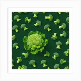 Green Broccoli On A Green Background Art Print