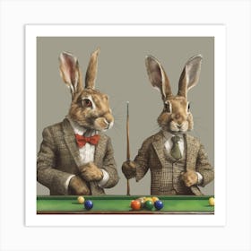 watercolour Snooker Sporting Hares Art Print