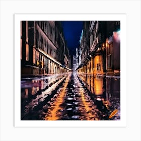 City Lights - Wet Street Art Print