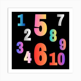 Numbers On Black Background Art Print