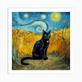 Blackie The Cat Vangogh Style Art Print