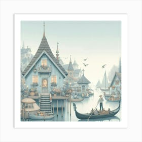 Scandinavian style, Gondola and gondolier Art Print