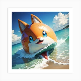 Cat On A Surfboard Art Print