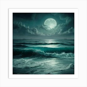 Full Moon Over The Ocean Art Print