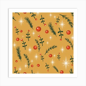 Happy Holidays Foliage Yellow Art Print